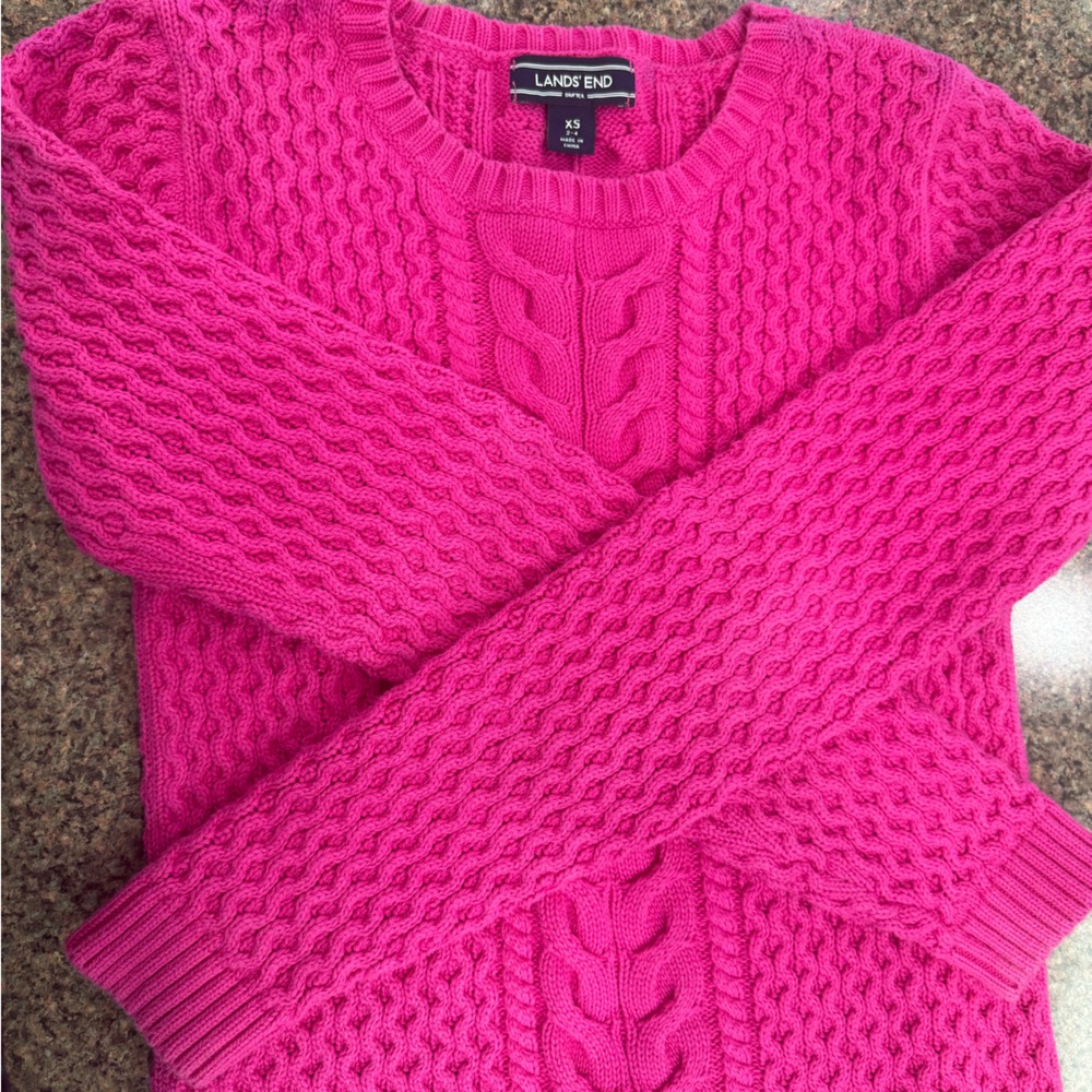 Lands' End Women's Vibrant Pink Cable Sweater